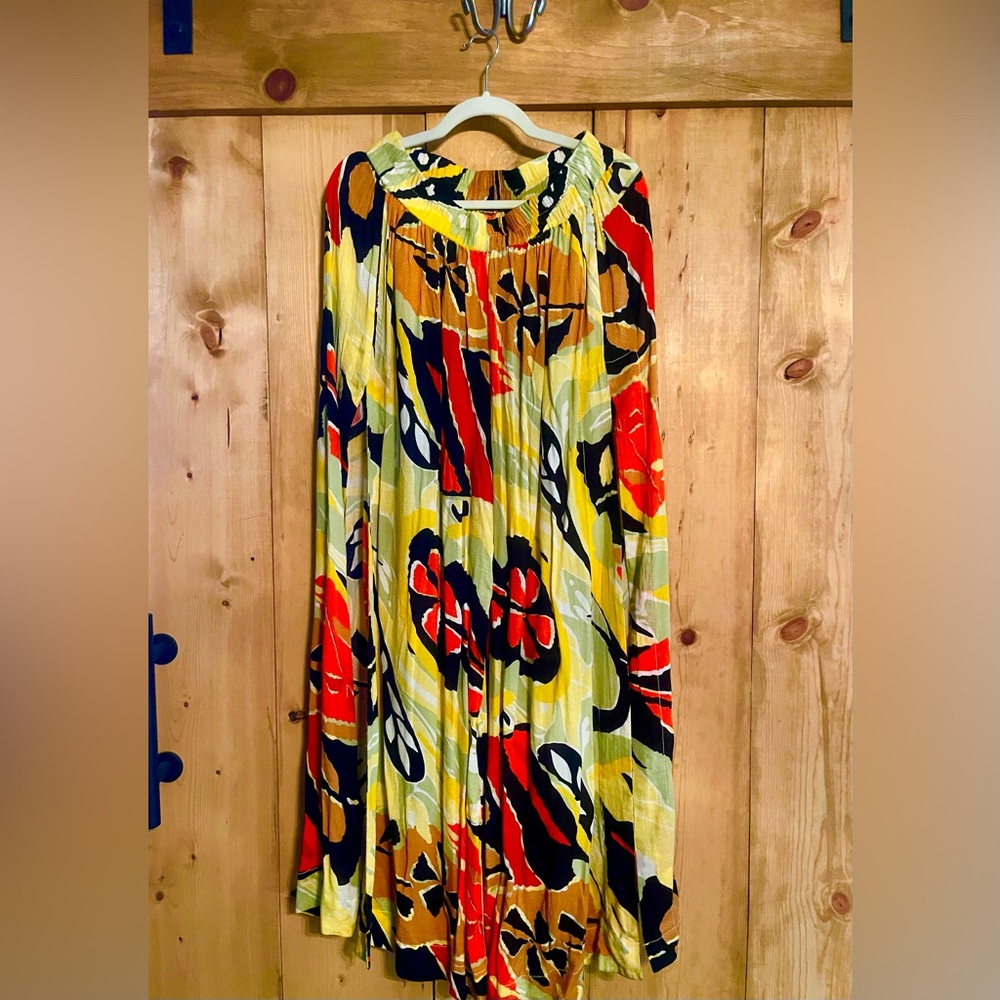 Yellow and Red Long Sleeve Cowl Neck Sundress